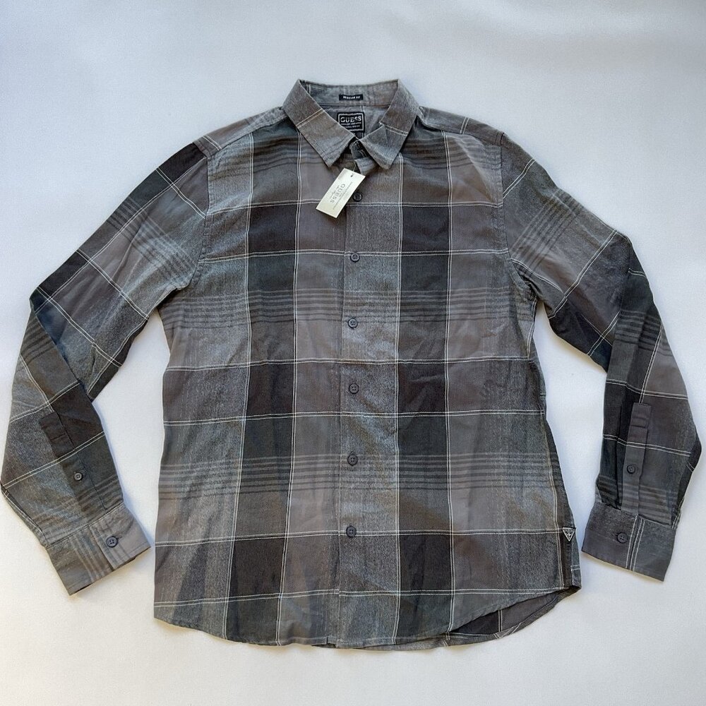 Guess Men’s Noah Plaid Shirt Regular Fit Long Sleeves Size M